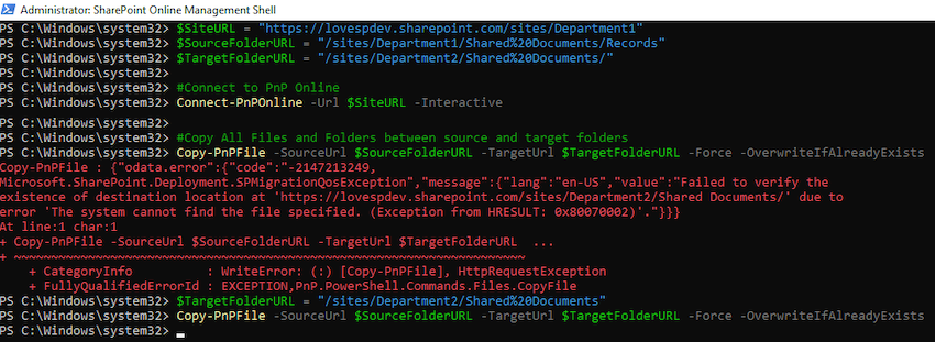 Copy-PNPFile - Failed to verify the existence of destination location